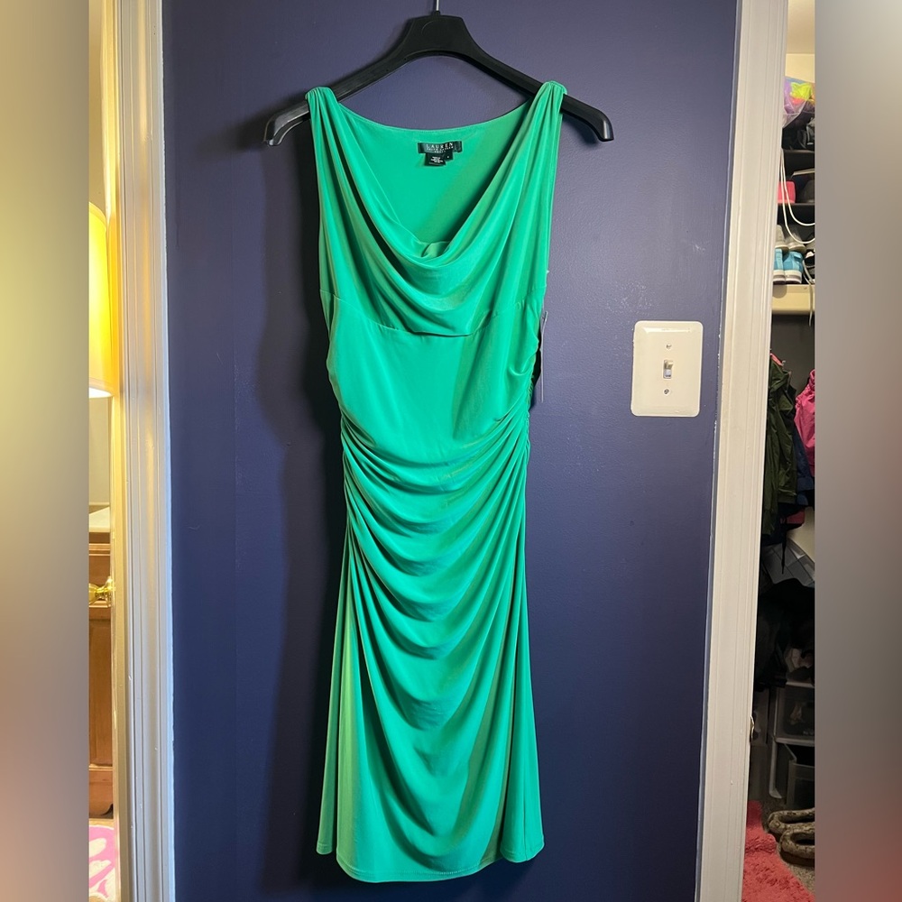 Lauren Ralph Lauren Green Draped Midi Dress
